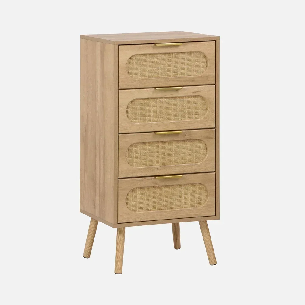 Chiffonnier 4 tiroirs cannage bois naturel style bohème Eva