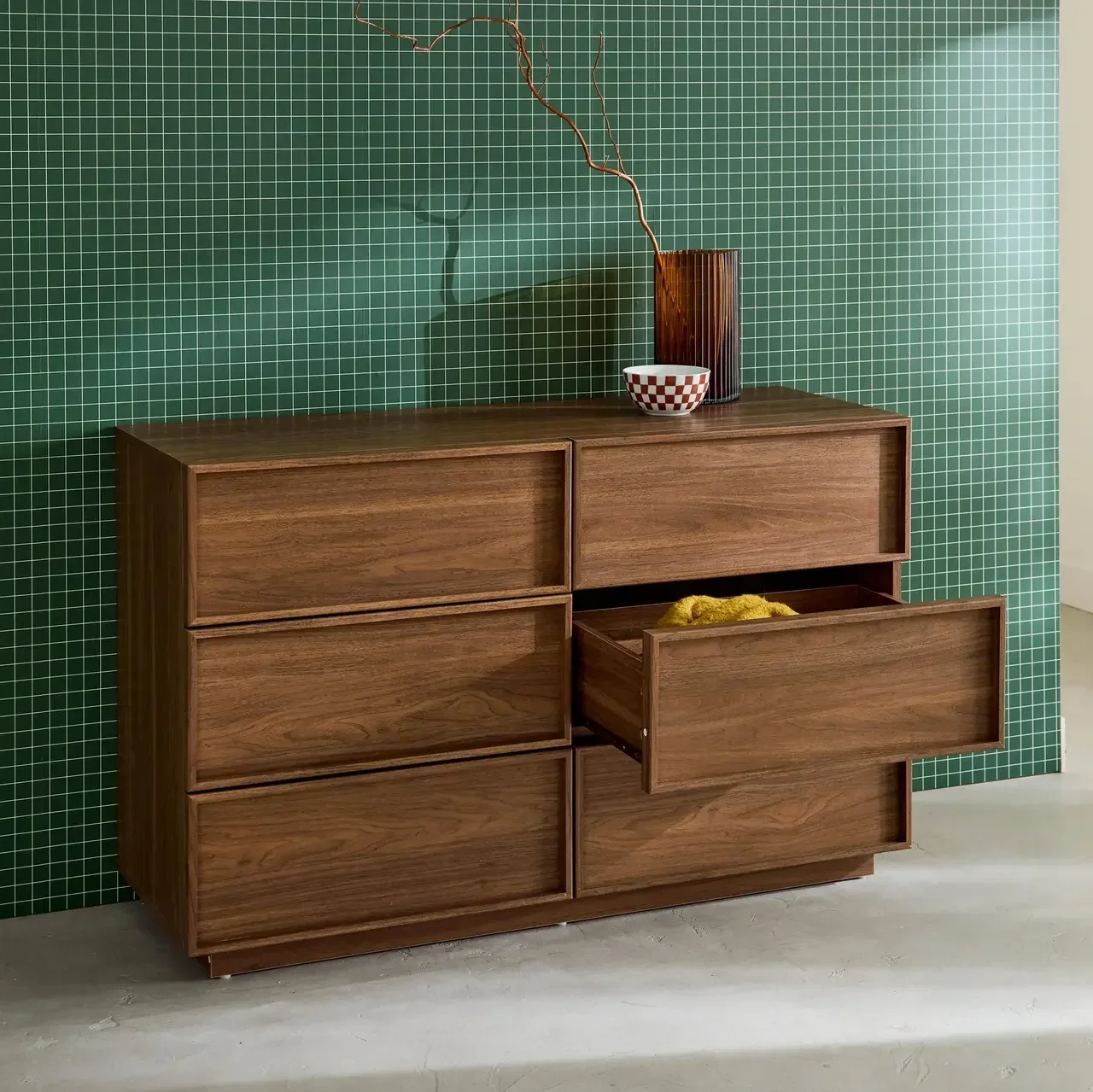 Chiffonnier effet bois 6 tiroirs Kuba - Rangement chambre
