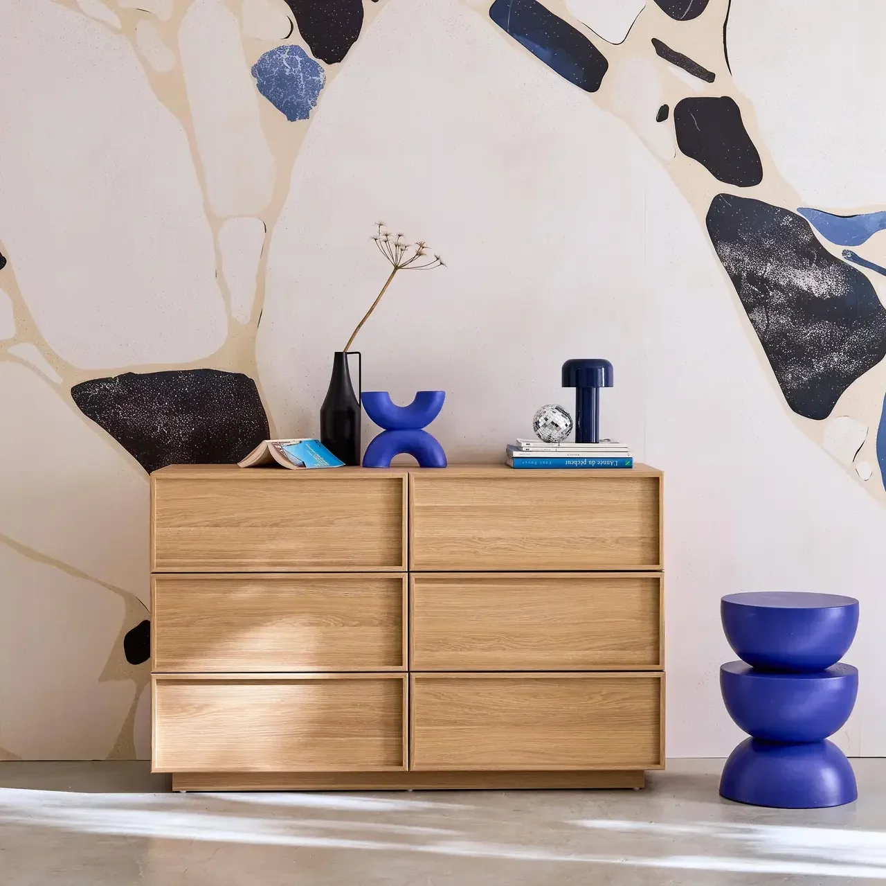 Commode Kuba 6 tiroirs effet bois naturel chambre salon