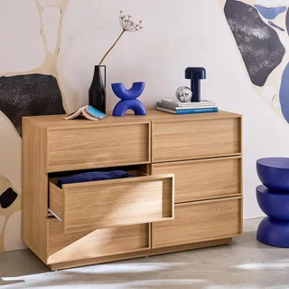 Commode Kuba 6 tiroirs effet bois naturel chambre salon