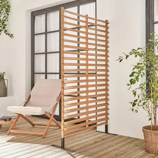 Biombo madeira acácia 100 cm interior exterior ripas inclinadas