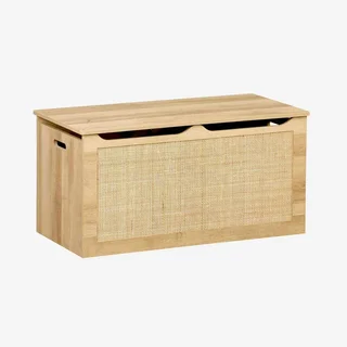 Coffre à jouets bois cannage naturel chambre enfant bohème
