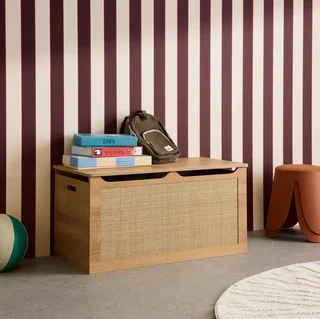 Coffre à jouets bois cannage naturel chambre enfant bohème