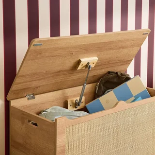 Coffre à jouets bois cannage naturel chambre enfant bohème