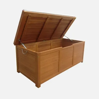 Coffre jardin bois eucalyptus 200L coussin assise extérieur
