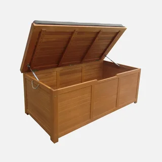 Coffre de jardin eucalyptus 200L avec coussin et vérins à gaz