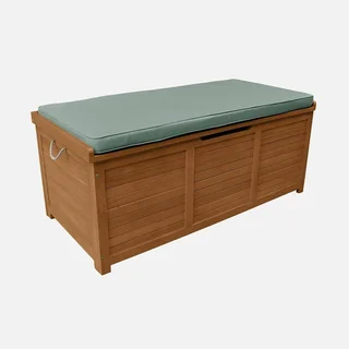 Coffre jardin bois eucalyptus 200L coussin assise extérieur