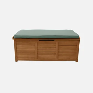 Coffre jardin bois eucalyptus 200L coussin assise extérieur