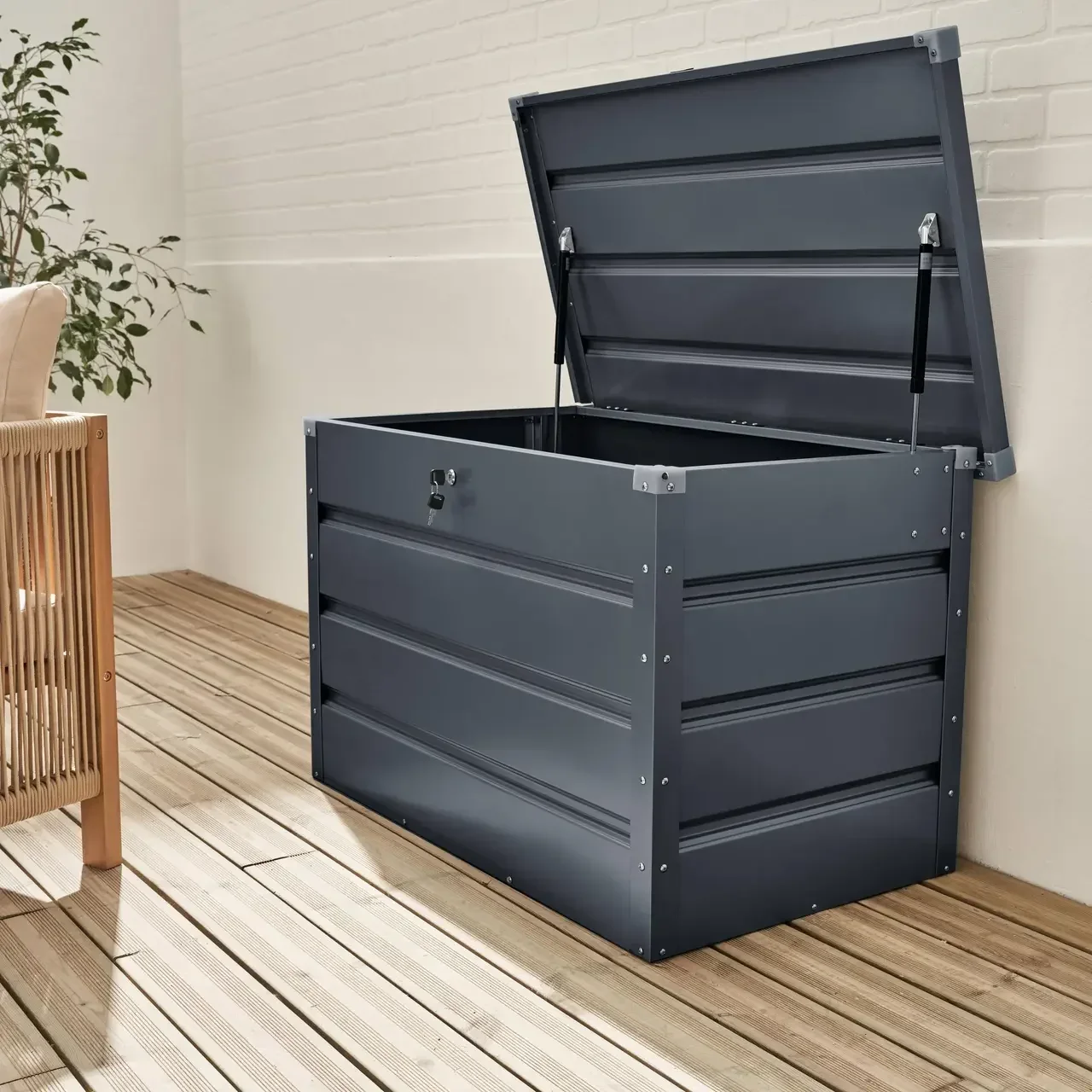 Coffre rangement jardin métal 285L anthracite étanche verrouillable