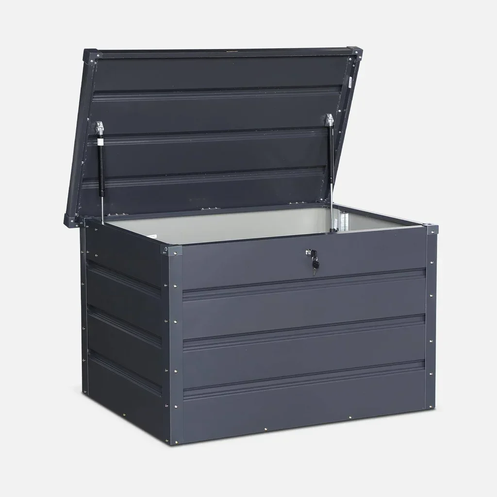Baú jardim metal 285L antracite impermeável com fechadura