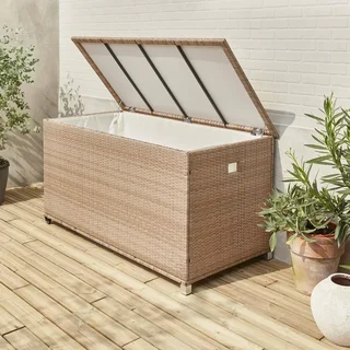 Coffre rangement jardin résine tressée 790L extérieur étanche