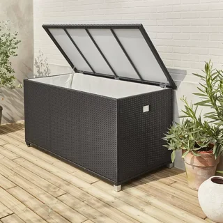 Coffre rangement jardin résine tressée 790L étanche avec roulettes