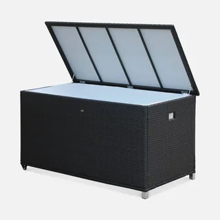 Coffre rangement jardin résine tressée 790L étanche avec roulettes