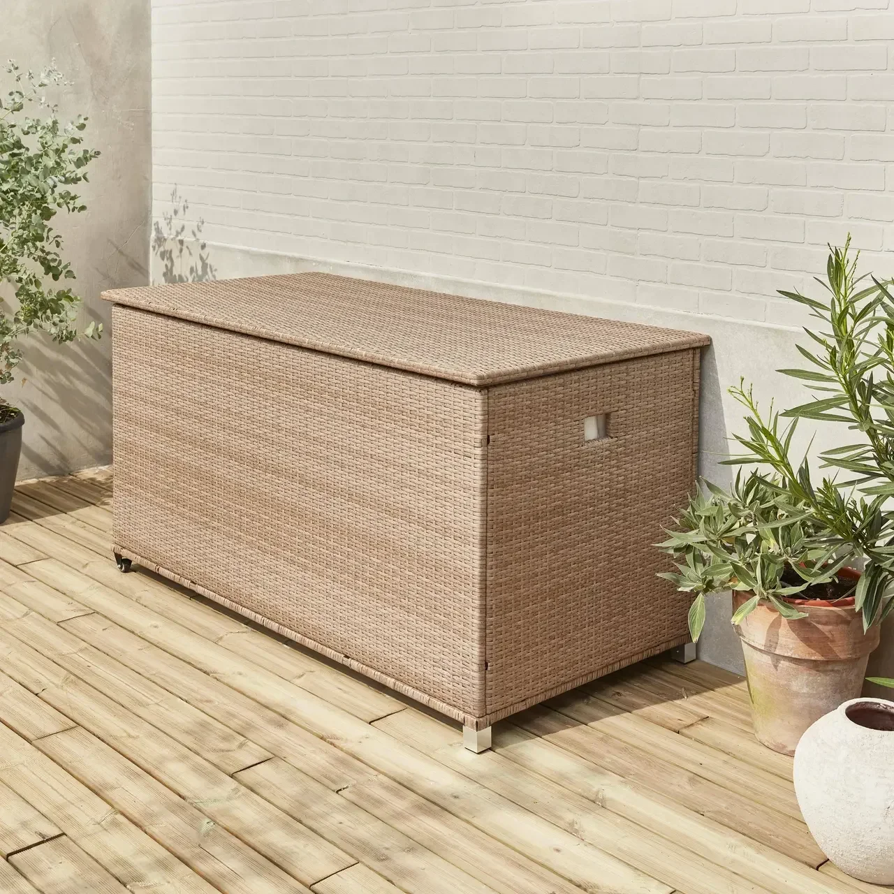 Coffre rangement jardin résine tressée 790L extérieur étanche