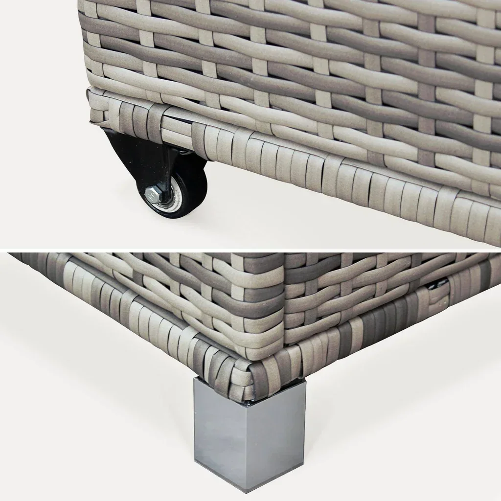 Coffre rangement jardin résine tressée 790L aluminium roulettes Cassapanca