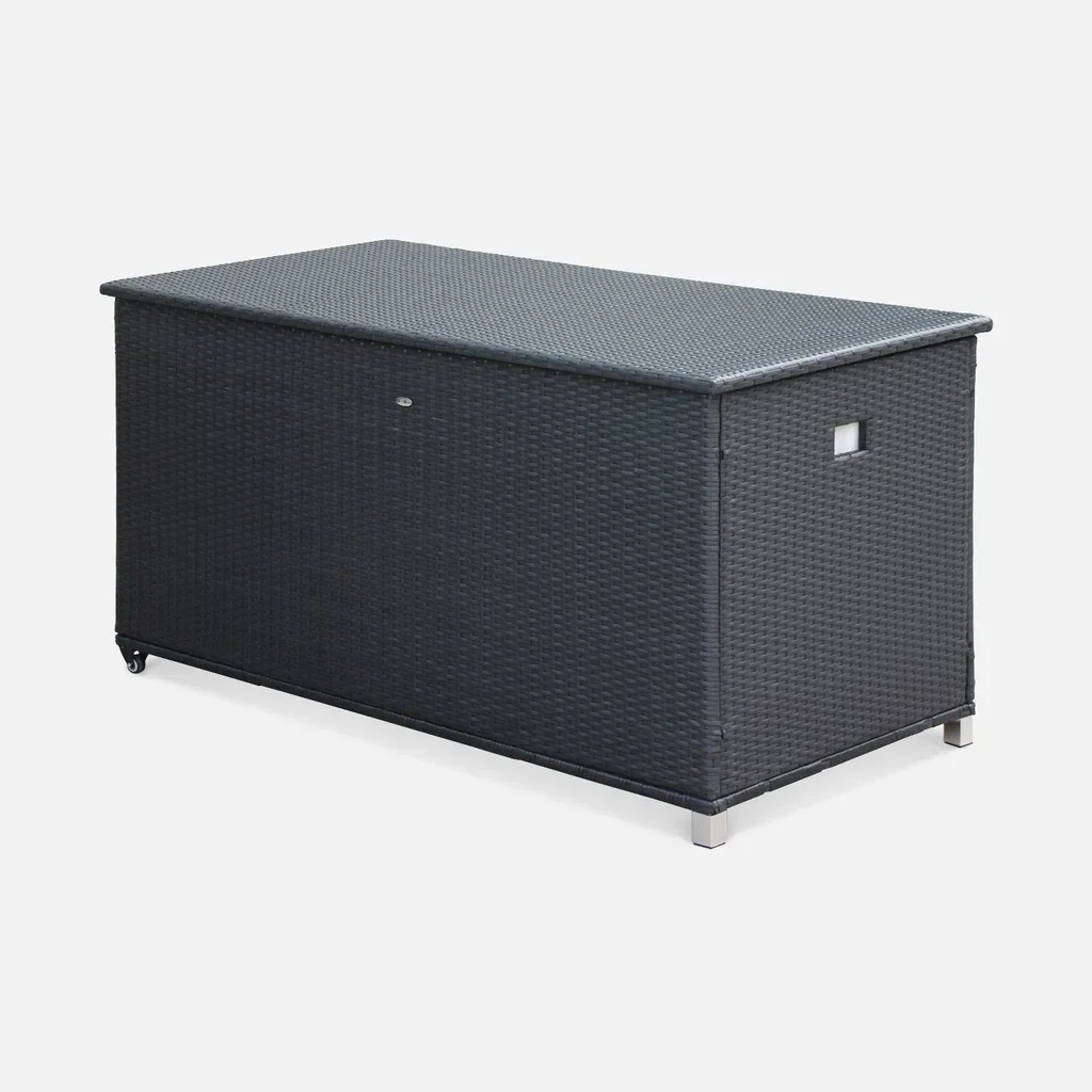 Coffre rangement jardin résine tressée 790L étanche avec roulettes