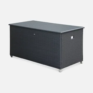 Coffre rangement jardin résine tressée 790L étanche avec roulettes