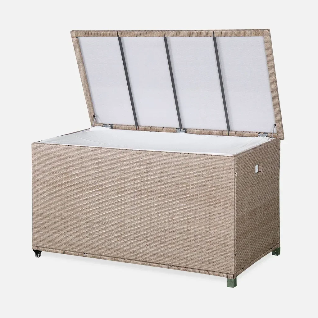 Coffre rangement jardin résine tressée 790L extérieur étanche