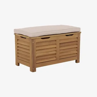 Wooden garden storage box acacia 63L with gas struts and seat cushion