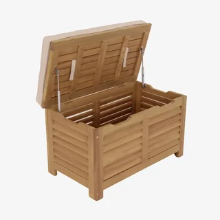 Wooden garden storage box acacia 63L with gas struts and seat cushion