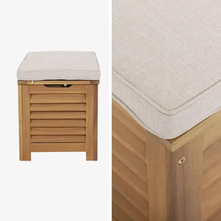 Wooden garden storage box acacia 63L with gas struts and seat cushion
