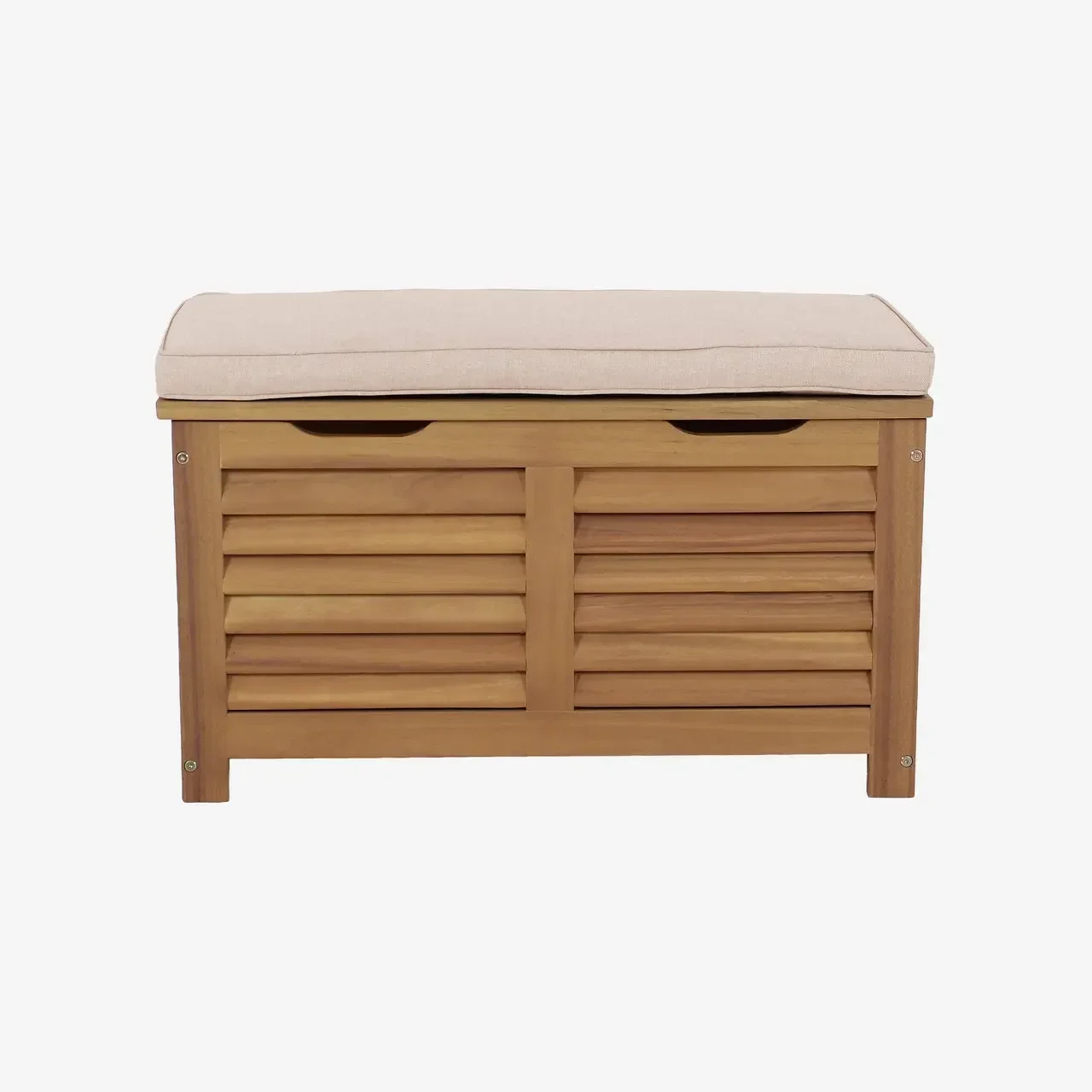 Wooden garden storage box acacia 63L with gas struts and seat cushion