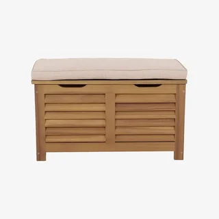 Wooden garden storage box acacia 63L with gas struts and seat cushion