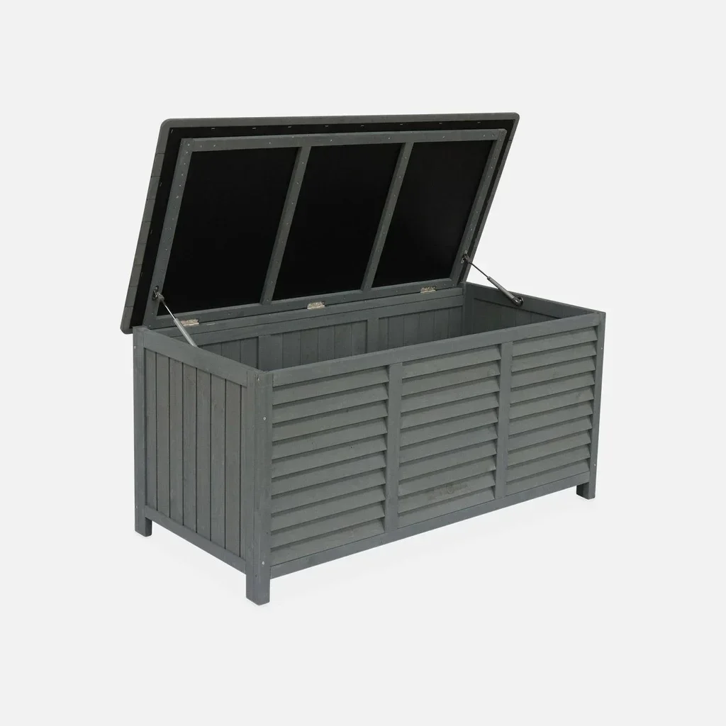 Coffre rangement bois sapin 330L extérieur intérieur gris