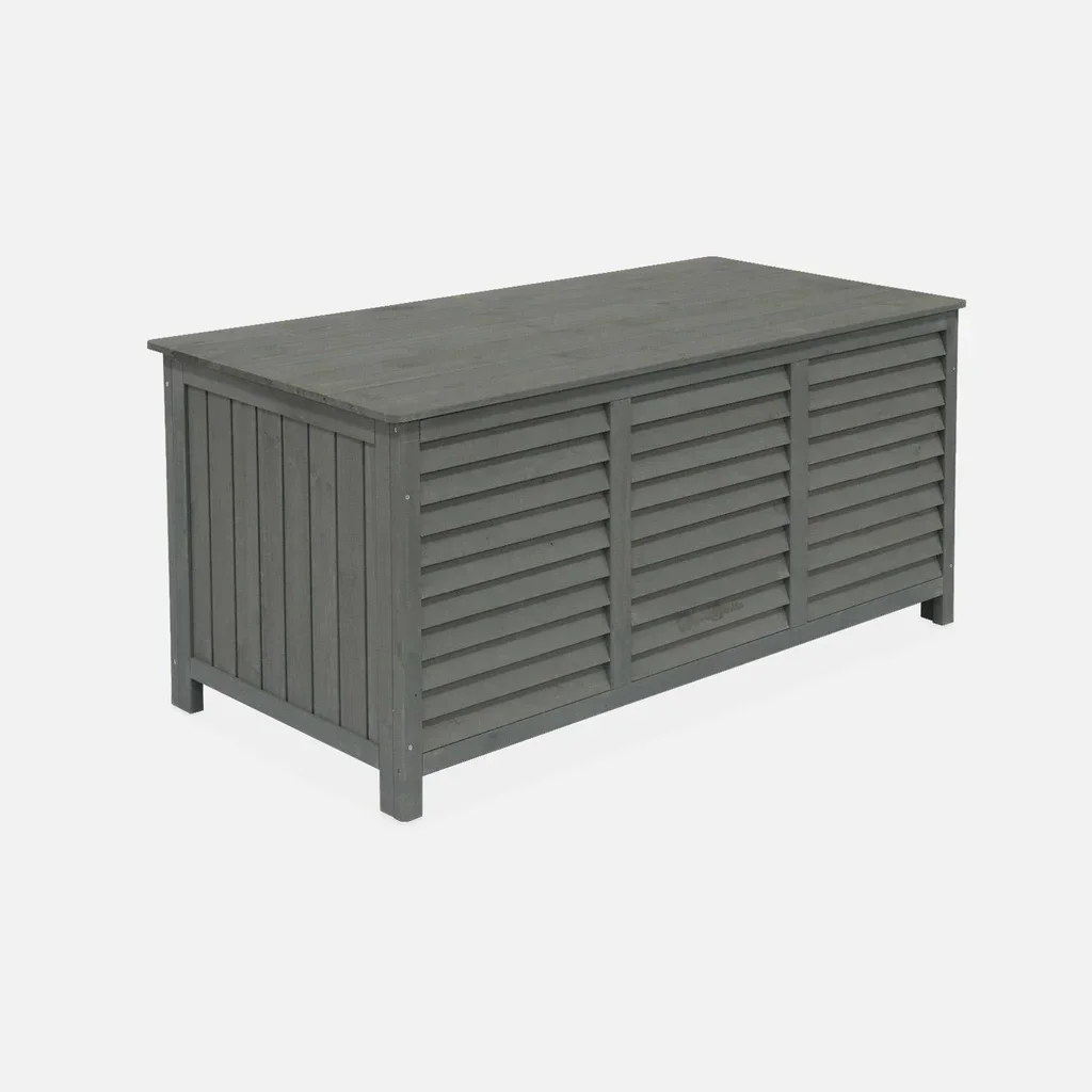Coffre rangement bois sapin 330L extérieur intérieur gris