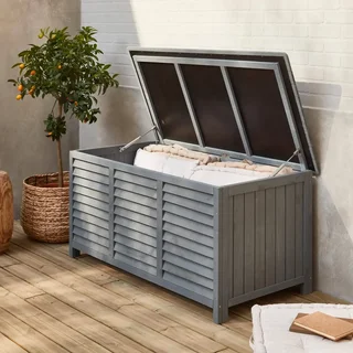 Coffre rangement bois sapin 330L extérieur intérieur gris