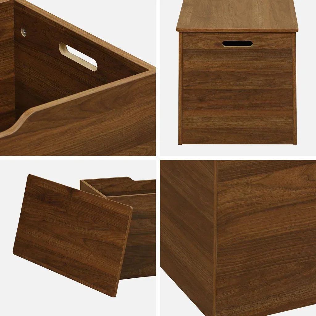 Coffre de rangement bout de lit bois noyer style scandinave vintage Népal