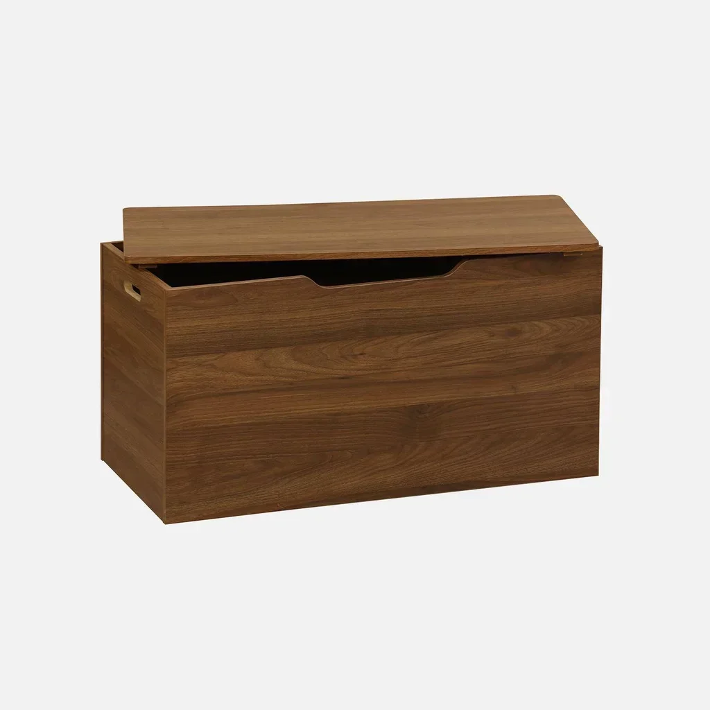 Coffre de rangement bout de lit bois noyer style scandinave vintage Népal