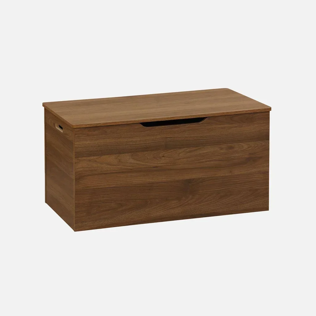 Coffre de rangement bout de lit bois noyer style scandinave vintage Népal