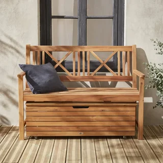 Acacia Wood Storage Chest 130L Outdoor with Wheels Assisted Opening