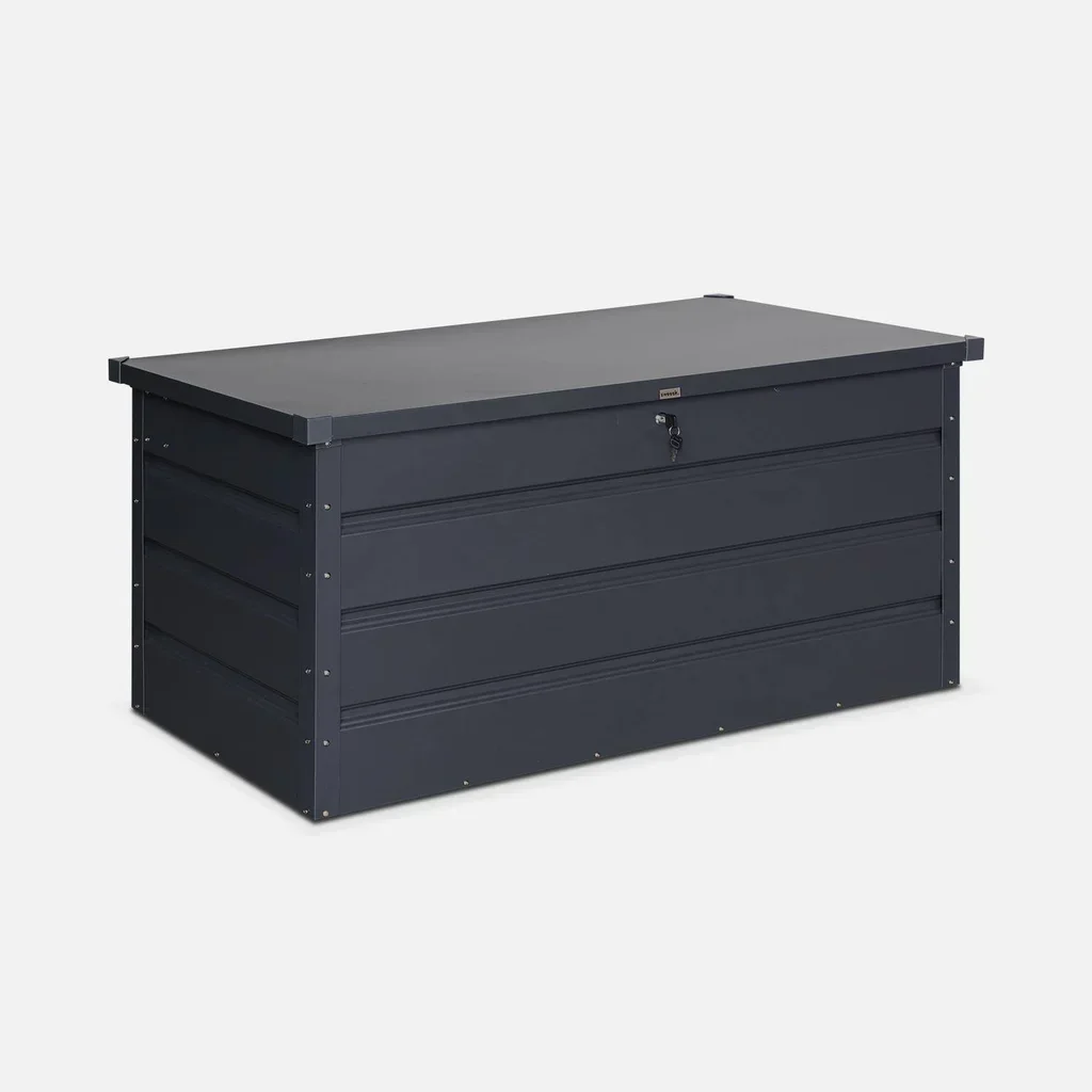 Coffre de rangement extérieur métallique 385L anthracite jardin terrasse
