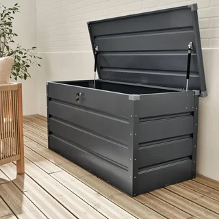 Coffre de rangement extérieur métallique 385L anthracite jardin terrasse