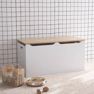 Coffre rangement jouets enfant bois couvercle basculant poignées Tobias