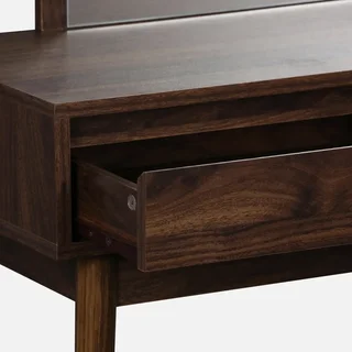 Coiffeuse bois scandinave miroir rond double rangement Linear