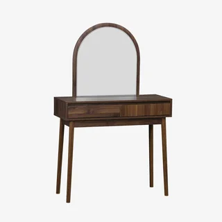 Coiffeuse bois scandinave miroir rond double rangement Linear