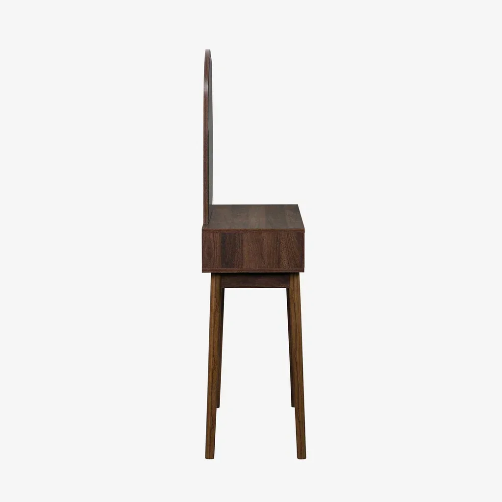 Coiffeuse bois scandinave miroir rond double rangement Linear