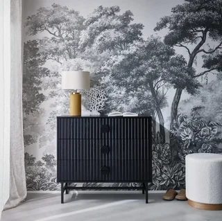 Kommode 3 Schubladen Bazalt schwarz gestreiftes Holz Industriedesign
