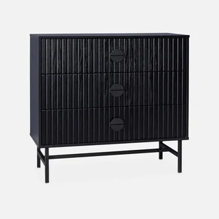 Kommode 3 Schubladen Bazalt schwarz gestreiftes Holz Industriedesign