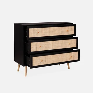 Commode bois 3 tiroirs cannage bohème vintage chambre