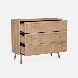 Commode 3 tiroirs bois cannage bohème vintage scandinave chambre