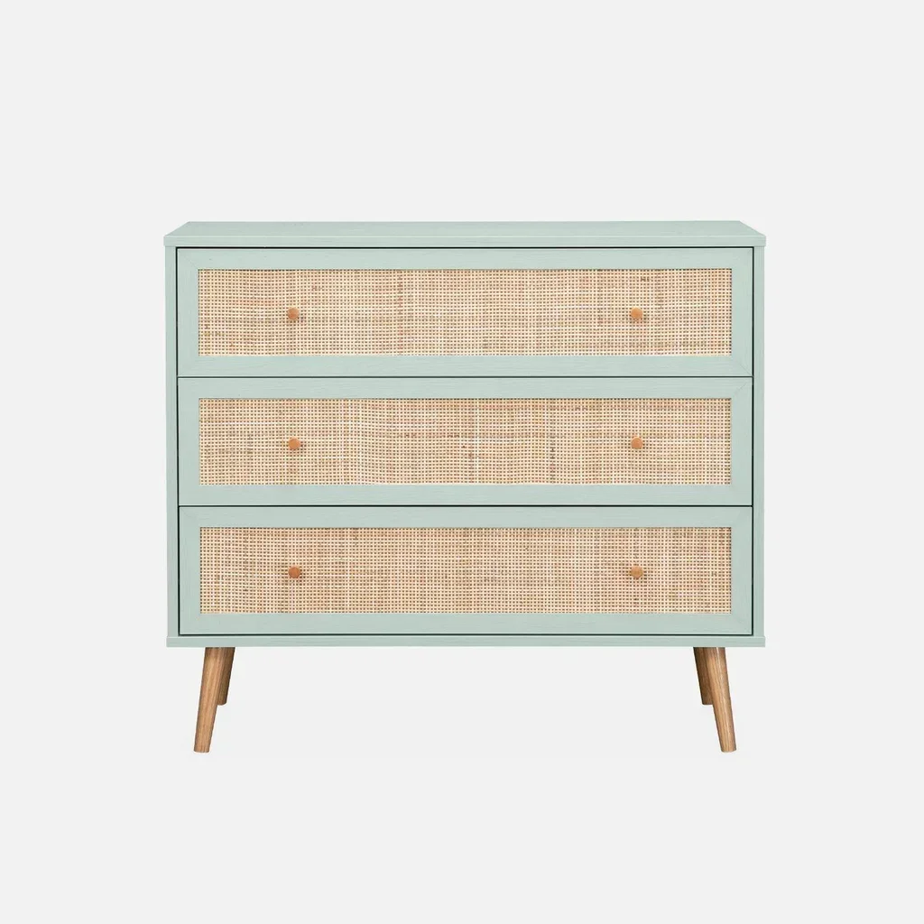 Commode 3 tiroirs bois cannage style bohème vintage