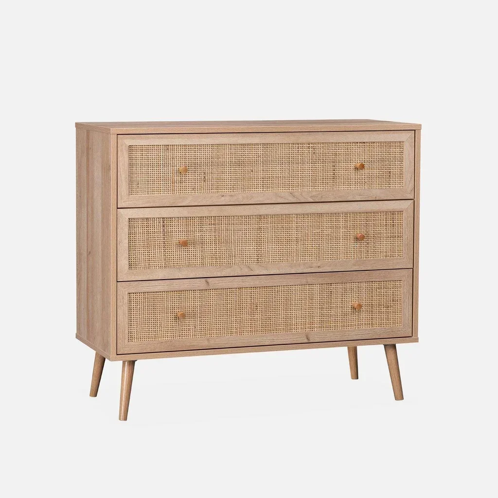 Commode 3 tiroirs bois cannage bohème vintage scandinave chambre