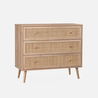 Commode 3 tiroirs bois cannage bohème vintage scandinave chambre