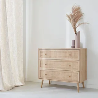 Commode 3 tiroirs bois cannage bohème vintage scandinave chambre