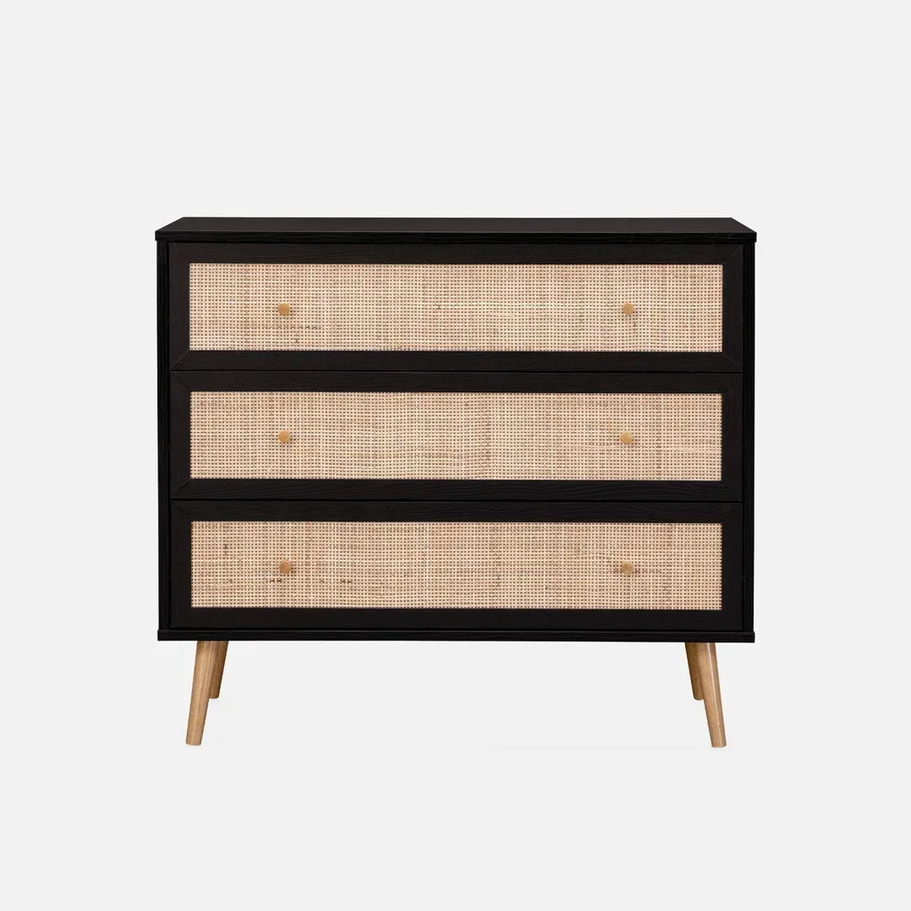 Commode bois 3 tiroirs cannage bohème vintage chambre