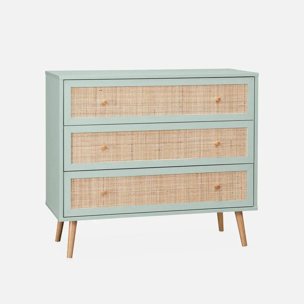 Commode 3 tiroirs bois cannage style bohème vintage